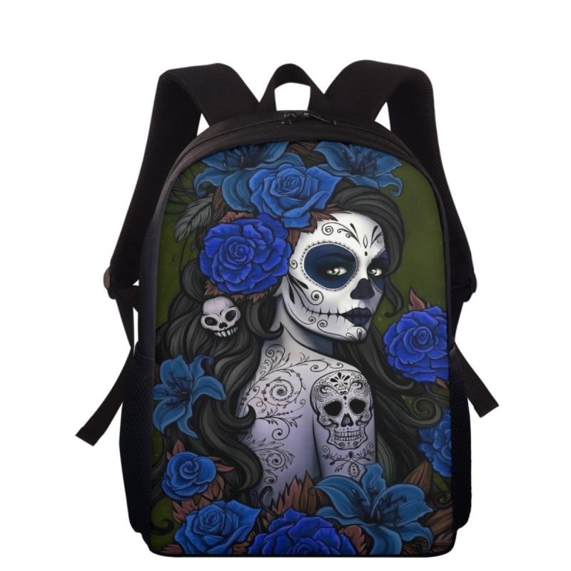 リュックサック レディース 通気性 丈夫 軽量 負担軽減 ブルーローズ スカルプリント ポリエステル 小..