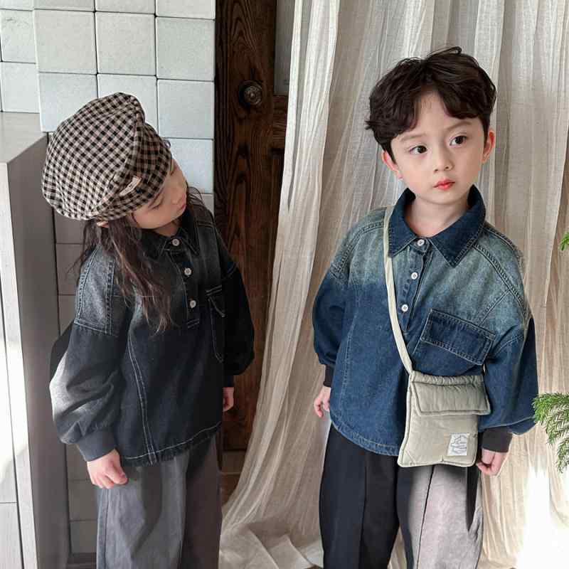 スウェット キッズ ベビー 男の子 女の子 柔らかな肌触り デニム 長袖 シャツ風 グラデーション コット..