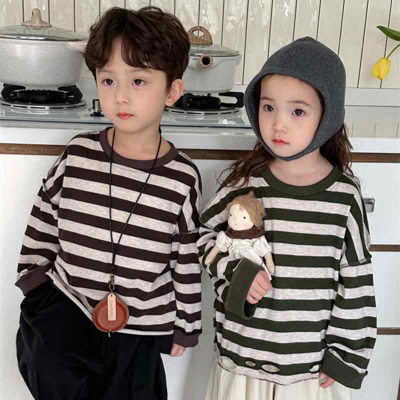 キッズ 男女兼用 トレーナー 春秋 ワイド ボーダー 長袖 ゆったり ドルマン スリーブ コットン 綿 やわ..