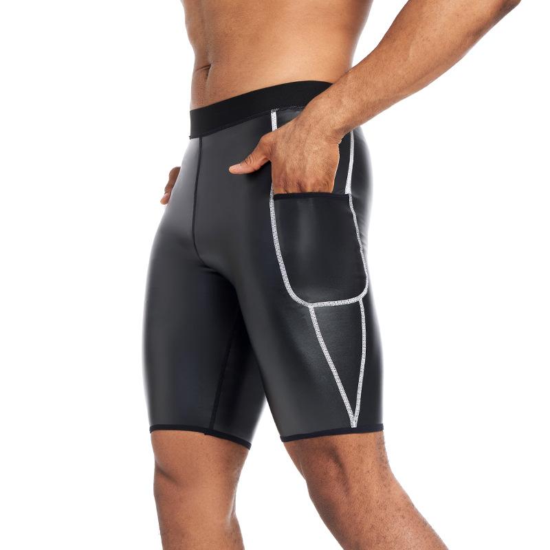 パンツ メンズ 腹部サポート ヒップアップ 美尻 シェイプアップ シームレス PUレザー 五分丈 4方向ストレッチ ヨガ フィットネス スポーツ トレーニング オールシーズン対応 厚手 ブラック(x2)