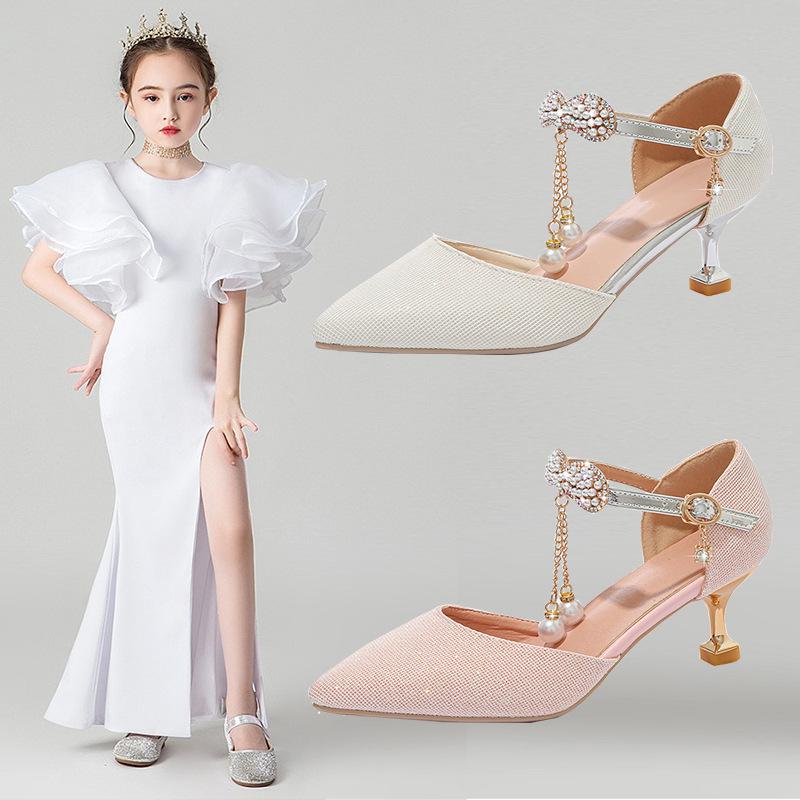 サンダル キッズ 女の子 プリンセス ラインストーン ポインテッドトゥ 細ヒール ハイヒール フォーマル..