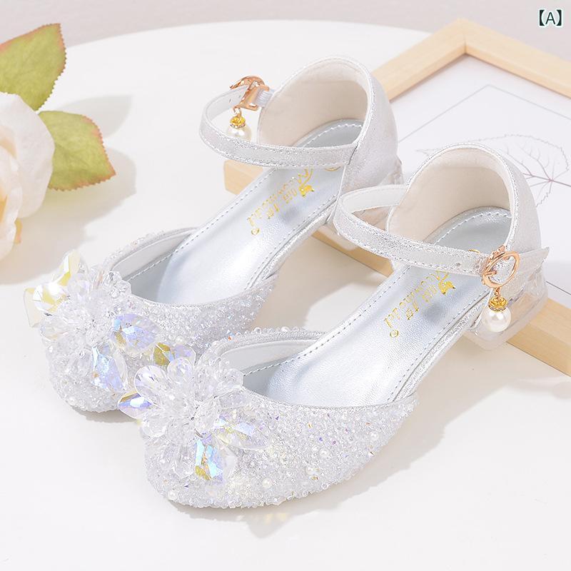 フォーマルシューズ キッズ 女の子 プリンセス クリスタル靴 サンダル 韓国風 つま先保護 ヒール スト..