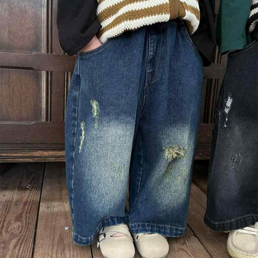 キッズ デニムパンツ 男の子 女の子 ダメージ加工 ヴィンテージ風 ウォッシュ加工 ゆったり ストレート ハイウエスト ウエストゴム 綿混 ソフトタッチ 春秋 シンプル 通園 普段着 ブルー スモークグレー キッズ デニムパンツ 男の子 女の子 ダメージ加工 ヴィンテージ風 ウォッシュ加工 ゆったり ストレート ハイウエスト ウエストゴム 綿混 ソフトタッチ 春秋 シンプル 通園 普段着 ブルー スモークグレー