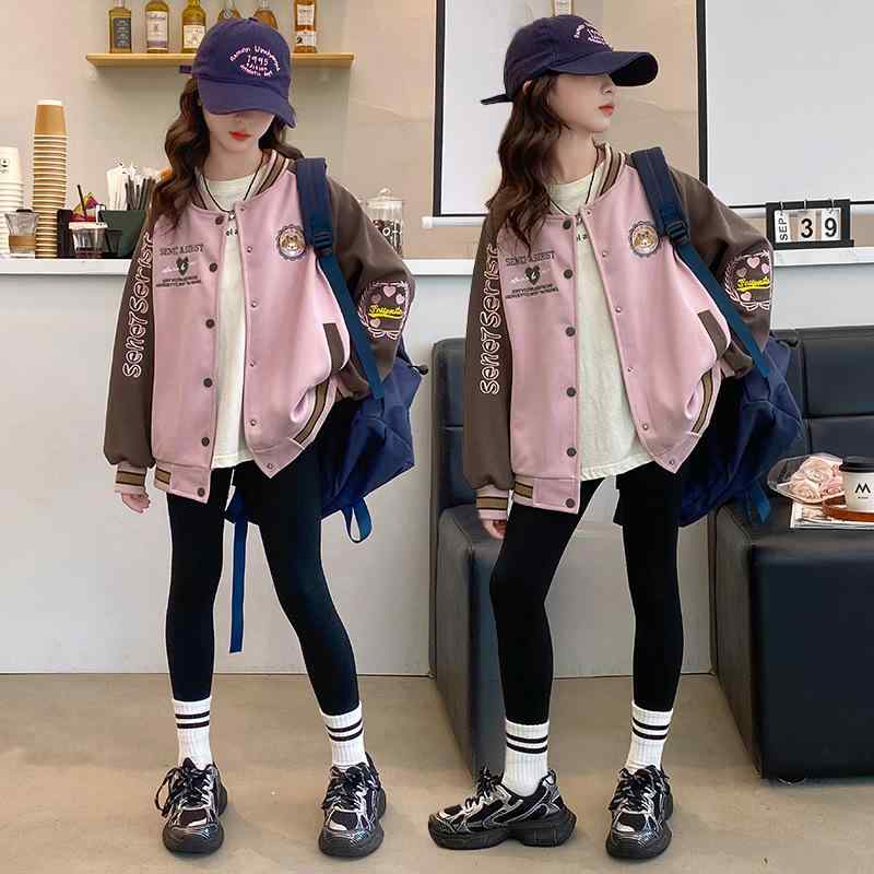 ジャケット 女の子 ジュニア 春秋 立ち襟 フードなし 長袖 ショート丈 切り替え ロゴデザイン 韓国風 ..