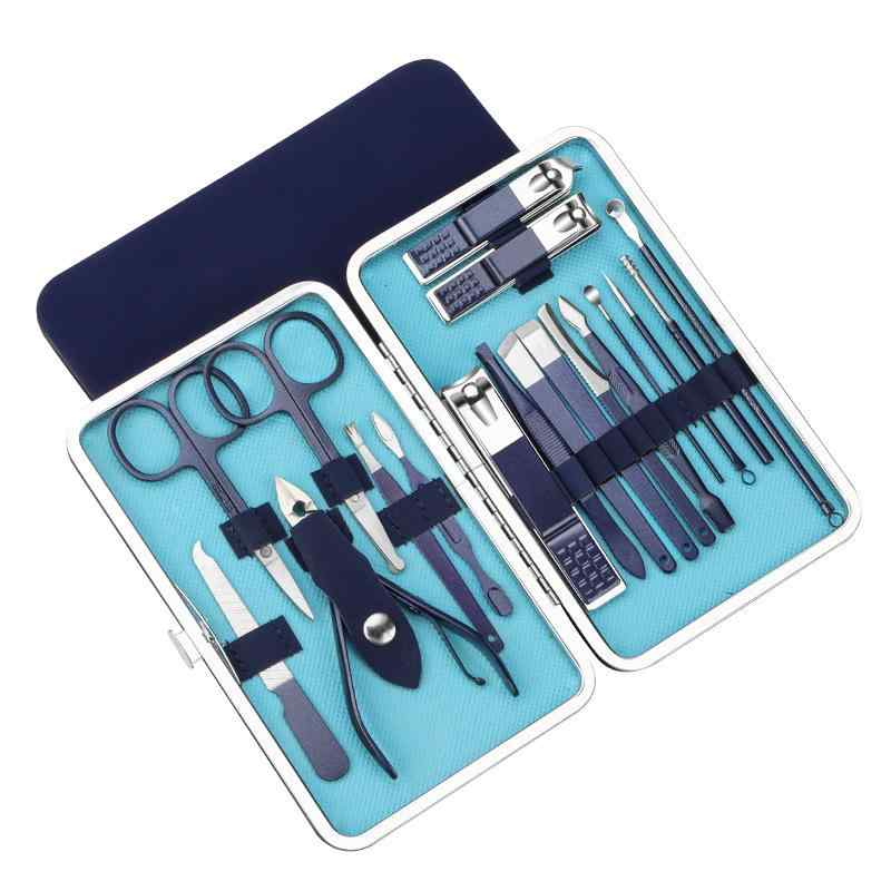 爪切りセット 高品質 ステンレス製 炭素鋼製 18点セット 巻き爪用ニッパー 足の爪 手の爪 フットケア 角質除去 爪表面研磨 クールブルー ネイルケアキット