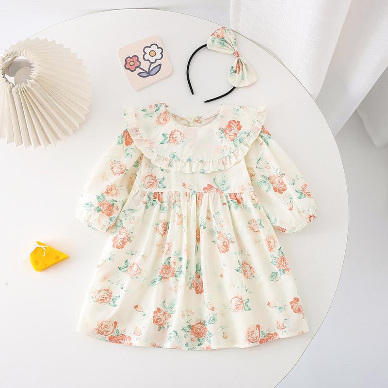 ロンパース ベビー 女の子 長袖 綿 コットン 春秋 韓国風 薔薇 花柄 ワンピース カバーオール 三角クロ..