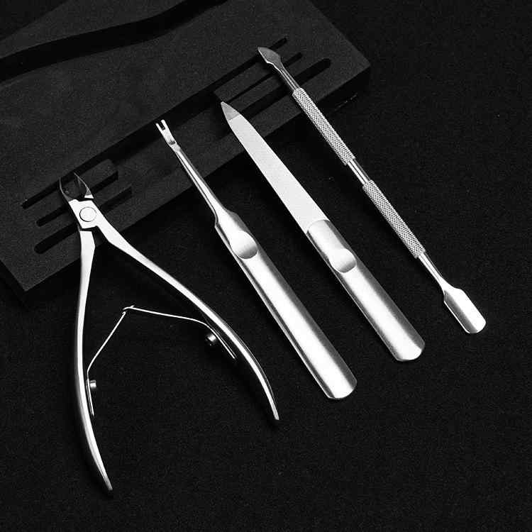 ネイルケアセット ステンレス製 家庭用 4点セット キューティクルニッパー プッシャー カッター 爪周り 甘皮処理 セルフネイル プロ仕様 ハンドケア ツール