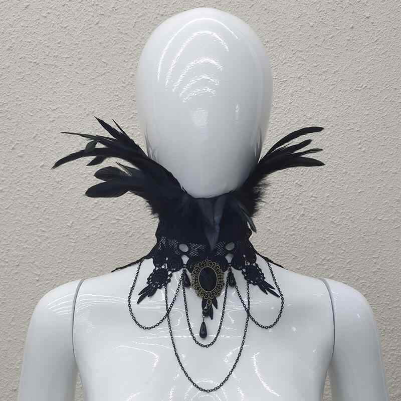 ネックレス ユニセックス 男女兼用 パンク レトロ ヴィンテージ ゴシック チョーカー レース フェザー 羽根 パール フリンジ タッセル ハロウィン 仮装 コスプレ 舞踏会 イベント ブラック 多色展開
