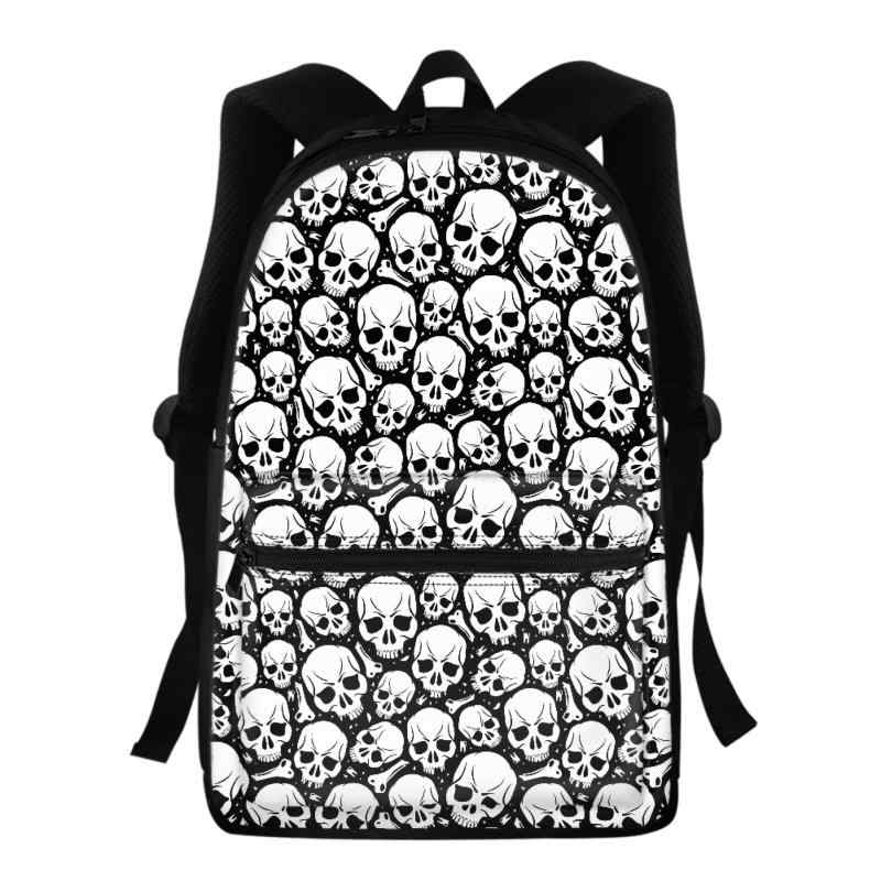 バックパック ユニセックス 大容量 拡張機能付き 多機能 スカル柄 プリント キャンバス素材 アウトドア..