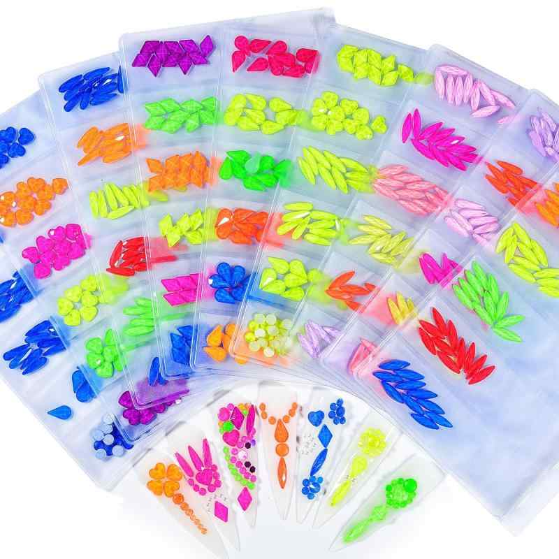 ネイルパーツ ネオンカラー 蛍光 電気メッキ加工 ガラス製 フラットバック ラインストーン クリスタル ..