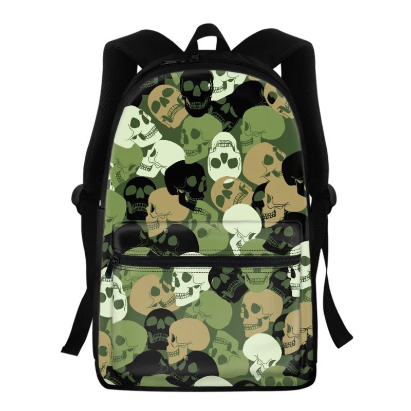 リュックサック 男女兼用 スカル柄 大容量 多機能 拡張可能 15インチノートPC対応 ポリエステル 裏地コ..