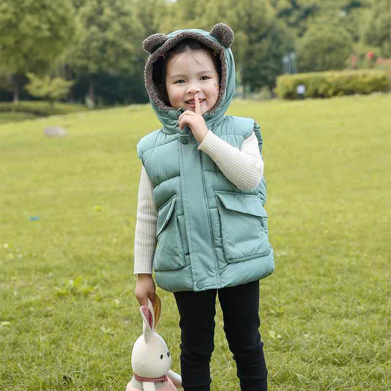 ベスト キッズ ベビー 男の子 女の子 男女兼用 防寒 暖かい フード付き 厚手 中綿入り 裏起毛 ジップア..