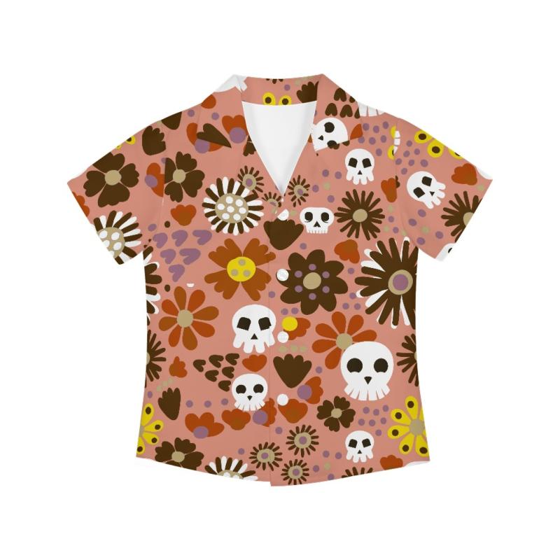 シャツ 男の子 キッズ カジュアル Vネック 薄手 半袖 ゆったり ルーズ スカル ドクロ柄 プリント ポリ..