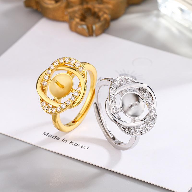 指輪 レディース 女性用 フリーサイズ ジルコニア装飾 幾何学デザイン 銅製 リング台 ゴールド シルバー 手作り ハンドメイド アクセサリーパーツ