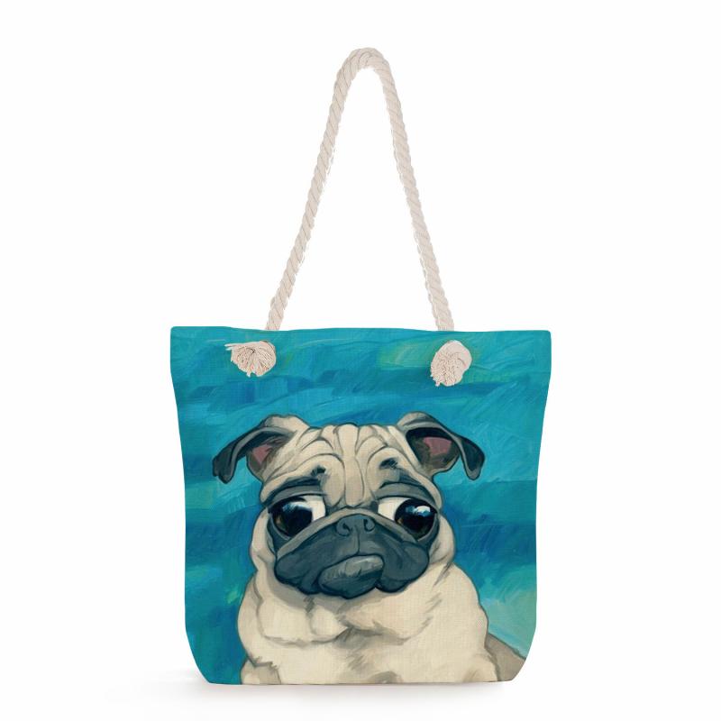 トートバッグ 軽量 ショルダーバッグ リネン 犬柄 ファスナー付き 内ポケット 横型 A4収納 肩掛け 手提..