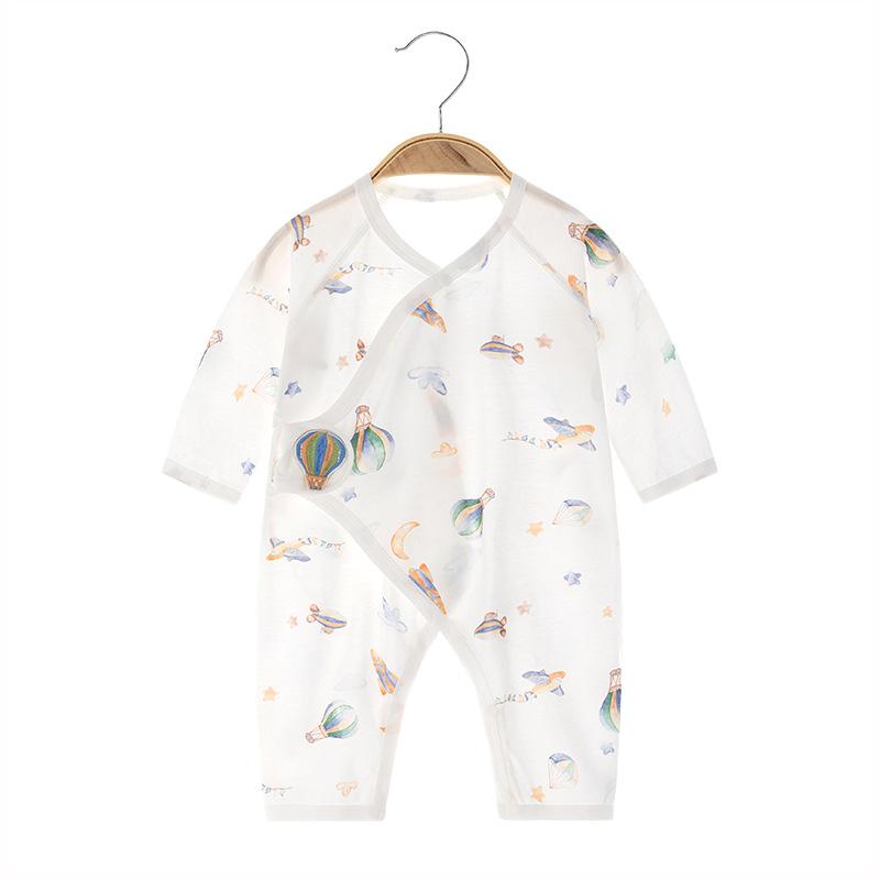 新生児 ベビー ロンパース カバーオール 綿100% 薄手 無縫製 長袖 夏用 冷房対策 クーラー対策 肌着 0-..