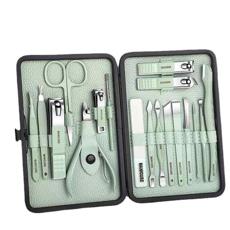 ネイルケア ステンレス製 持ち運び便利 多機能 爪切り 甘皮カッター 爪やすり 家庭用 男女兼用 ローズゴールド 他 複数カラー 18点セット