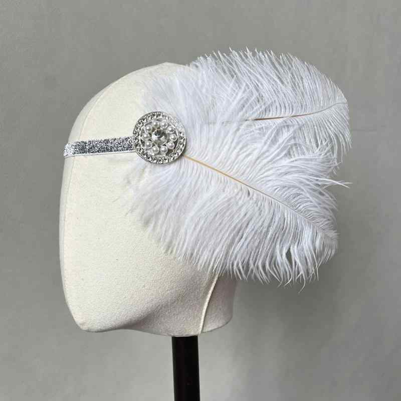 ヘアアクセサリー レディース ホワイト 羽根 パール レトロ アンティーク カチューシャ パーティー 披露宴 結婚式 フォーマル ドレス 春夏 万能