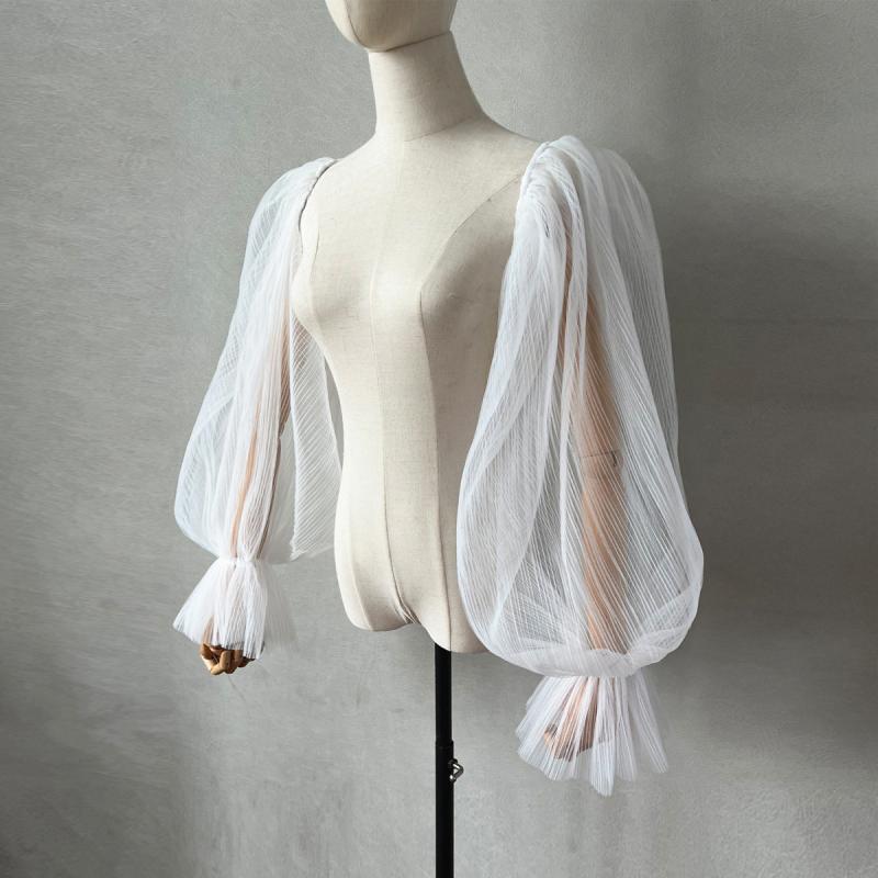 ウェディング袖 レディース ブライダル 結婚式 プリーツ フレア袖 ロング チュール レース 装飾 撮影用 フォトスタジオ 大人用 フレンチ エレガント 白 フリーサイズ 春夏