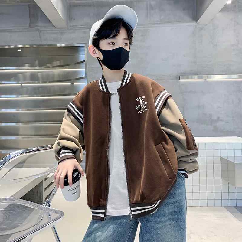 ジャケット キッズ 男の子 春秋 ジップアップ スタジャン 綿100% Vネック ブルゾン スポーツ ロゴ カジ..