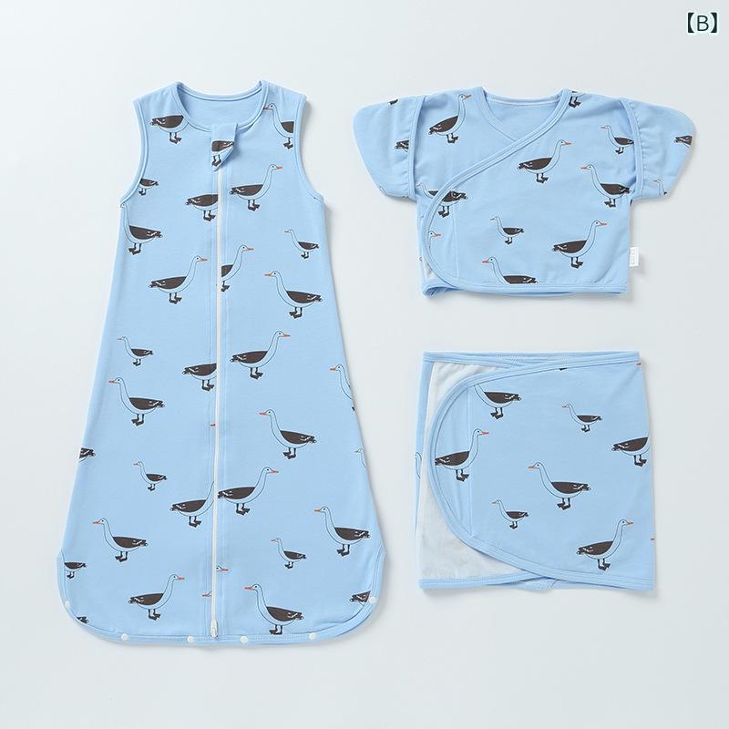 スリーパー ベビー 赤ちゃん 子供用 モロー反射防止 寝返り防止 寝冷え防止 蹴り出し防止 多機能 一体型 純綿 3点セット アニマル柄 男の子 女の子 S M Lサイズ対応 春秋 3