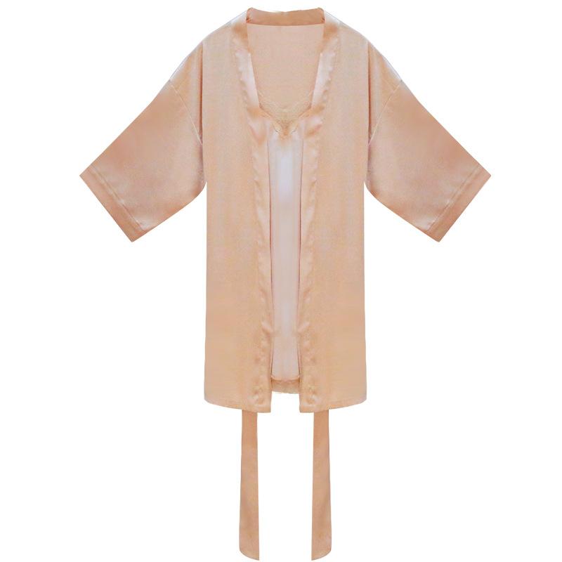 ルームウェア レディース オールシーズン サテン 光沢感 セクシー 薄手 Vネック ナイトガウン バスローブ 部屋着 寝間着