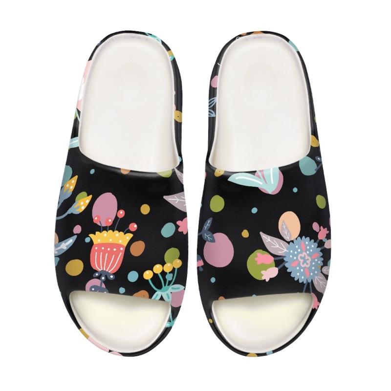 スリッパ 厚底 滑り止め EVA底 軽量 快適 疲れにくい 花柄 カートゥーン柄 かわいい おしゃれ ワンストラップ 浴室用 室内履き