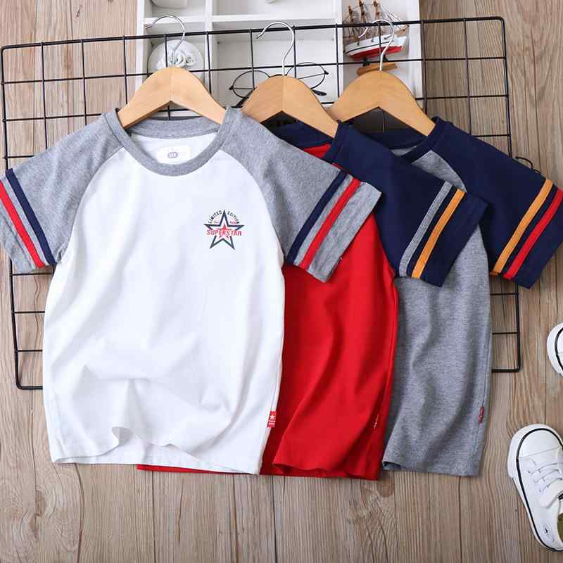 Tシャツ 男の子 キッズ ジュニア 吸汗速乾 切り替え ラグラン袖 クルーネック 半袖 綿混素材 カジュアル 子供服 トップス 春夏 普段着 通学着