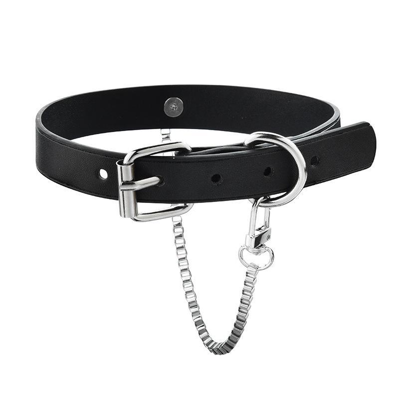 チョーカー レディース パンク ロック スタイル ハード系 チタン鋼 本革 ボックスチェーン 幾何学デザイン ネックレス ストリート カジュアル イベント ライブ クール スタイリッシュ