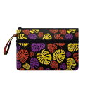 クラッチバッグ レディース ポリネシア風 パームリーフ柄 スマホ モバイルバッテリー収納 ポリエステル製 スクエア 薄型 ファスナー開閉 内ポケット付き ソフト...