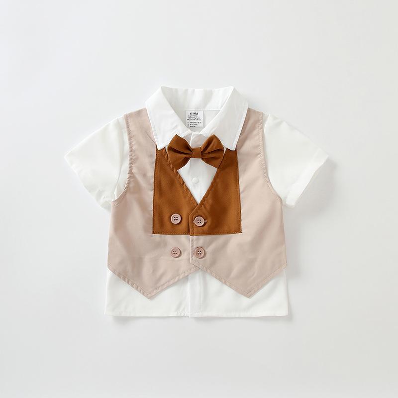 キッズ 男の子 ベビー 半袖 Tシャツ ショートパンツ 柔らかい肌触り 吸汗速乾 夏物 薄手 2点セット 上下セット セットアップ 欧米風 おしゃれ かっこいい 普段着 遊び着 通園着 無地 カジュアル シャンパンカラー ベージュ