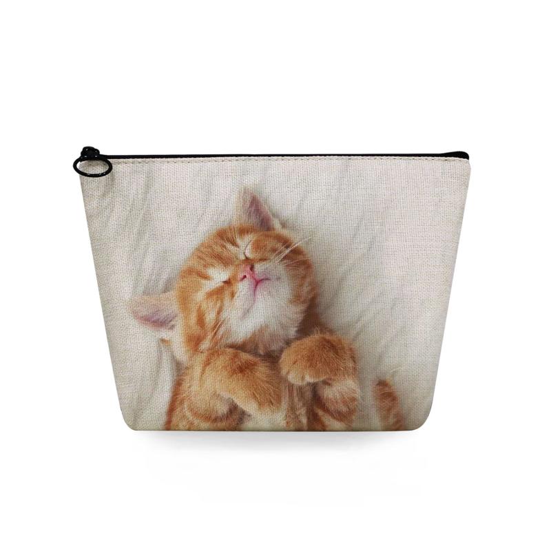 ポーチ レディース かわいい猫柄 持ち運び トラベル 洗面 メイク コスメ収納ケース シンプル おしゃれ 化粧品整理バッグ 麻 リネン素材 日常 普段使い バスルーム