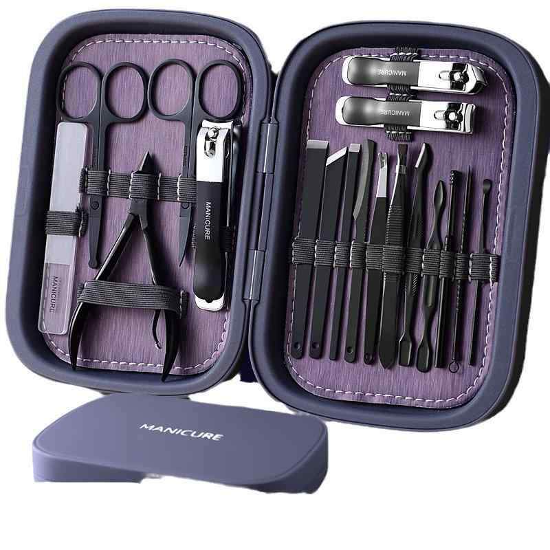 ネイルケアセット ステンレス製 18点セット 爪切り 甘皮切り キューティクルニッパー 爪やすり ネイルファイル 多機能 大容量収納 携帯ケース付き メンズ レ...