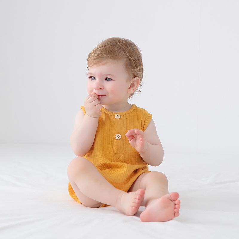 ロンパース 新生児 ベビー 男女兼用 袖なし 薄手 綿100% ガーゼ素材 吸汗速乾 通気性抜群 春夏 パジャマ ルームウェア 無地 肌着 かわいい おしゃれ 0歳 1歳