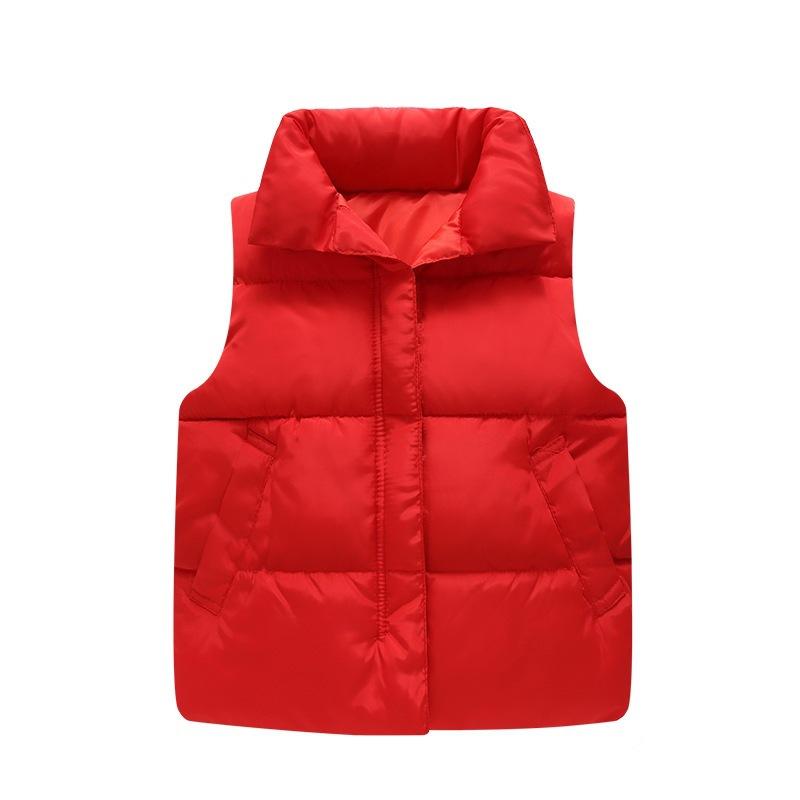 ベスト キッズ 男女兼用 ジュニア 秋冬 防寒 暖かい 厚手 中綿 スタンドカラー ショート丈 韓国風 カジュアル ジップアップ 通学 通園 お出かけ 普段使い