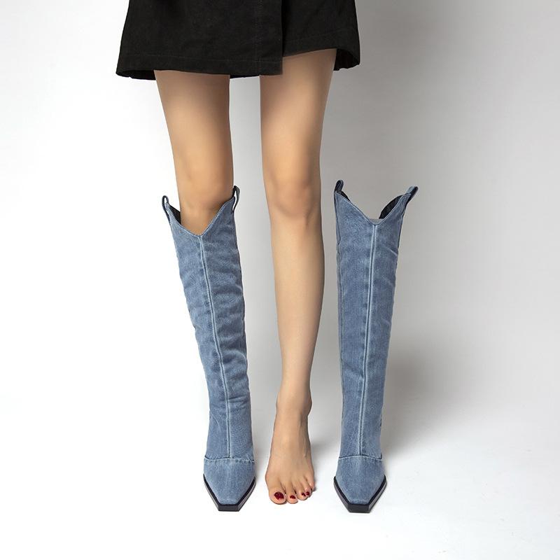 ロングブーツ レディース 厚底 チャンキーヒール スクエアトゥ スタイルアップ 膝下丈 ウエスタン 騎士風 大きいサイズ 春秋冬