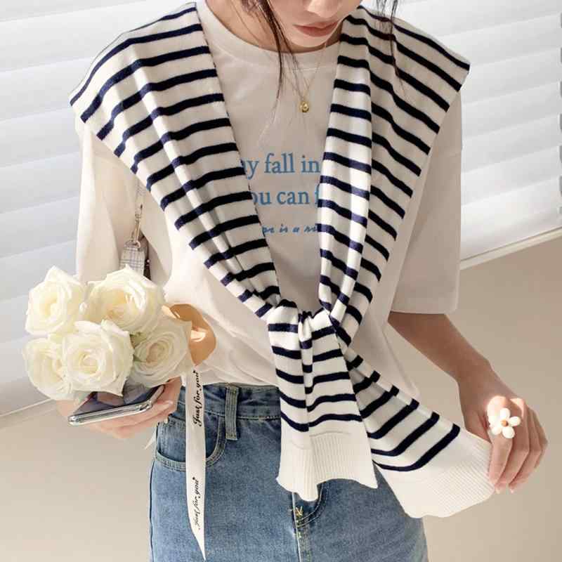 ショール レディース 冷房対策 首元カバー オフィス 通勤 羽織り ボーダー柄 ニット コットン ストール..