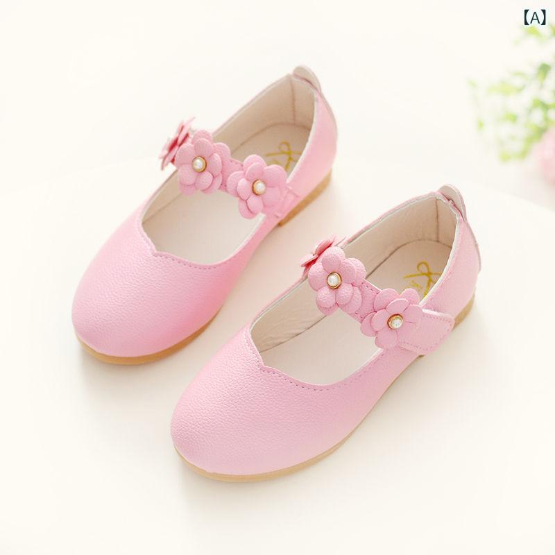 キッズ 女の子 フォーマルパンプス 発表会 結婚式 入学式 卒園式 柔軟 ゴム底 滑り止め マジックテープ PUレザー 花飾り プリンセス スクール 学生靴 黒...