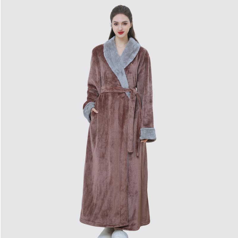楽天モズラボバスローブ レディース 女性用 秋冬 フランネル ポリエステル 保温 暖か ふわふわ 優しい肌触り 高級感 エレガント 襟付き ロゴ刺繍 サロン スパ 温浴施設 業務用 ルームウェア ナイトガウン パジャマ