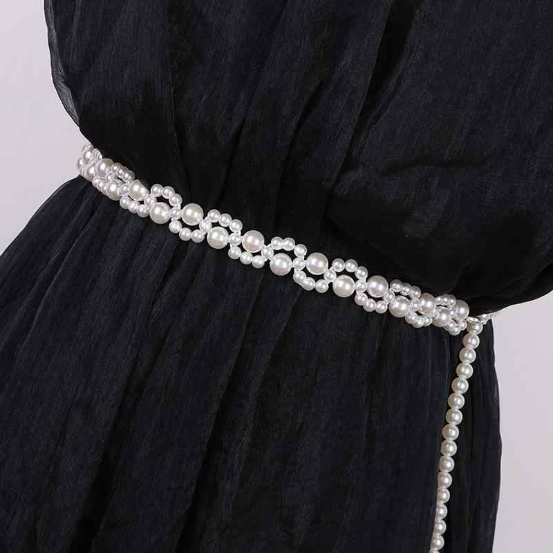 ウエストチェーン レディース フェイクパール ウエストマーク 細見え 韓国風 シンプル おしゃれ 飾り 着回し オールシーズン対応 ワンピース ドレス スカート用 カジュアル
