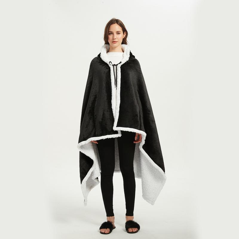 ブランケット 厚手 ダブル フード付き フランネル ショール 秋冬 暖かい 部屋着 ルームウェア お昼寝 ..