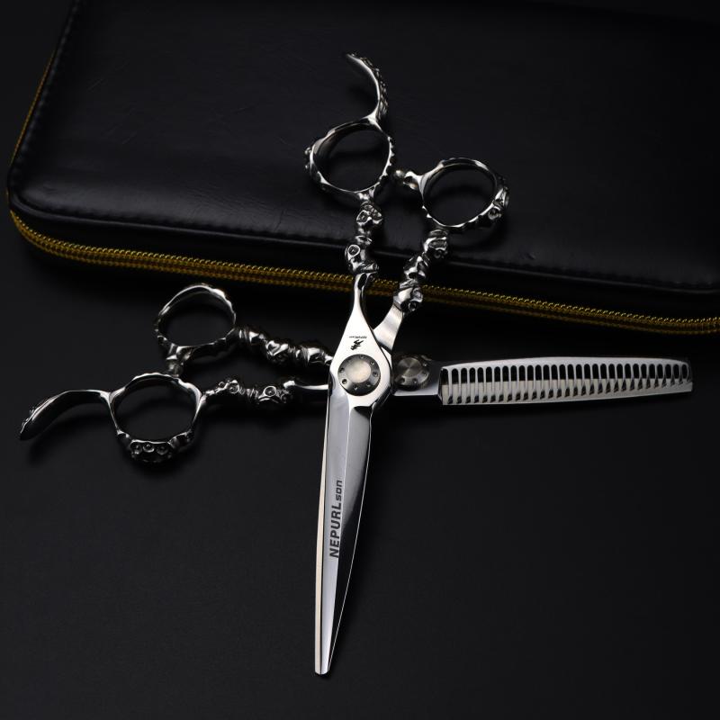 ヘアカットハサミ プロ仕様 ダブルソード型 ユニーク スカル テイルデザイン ストレート刃 すきばさみ ..