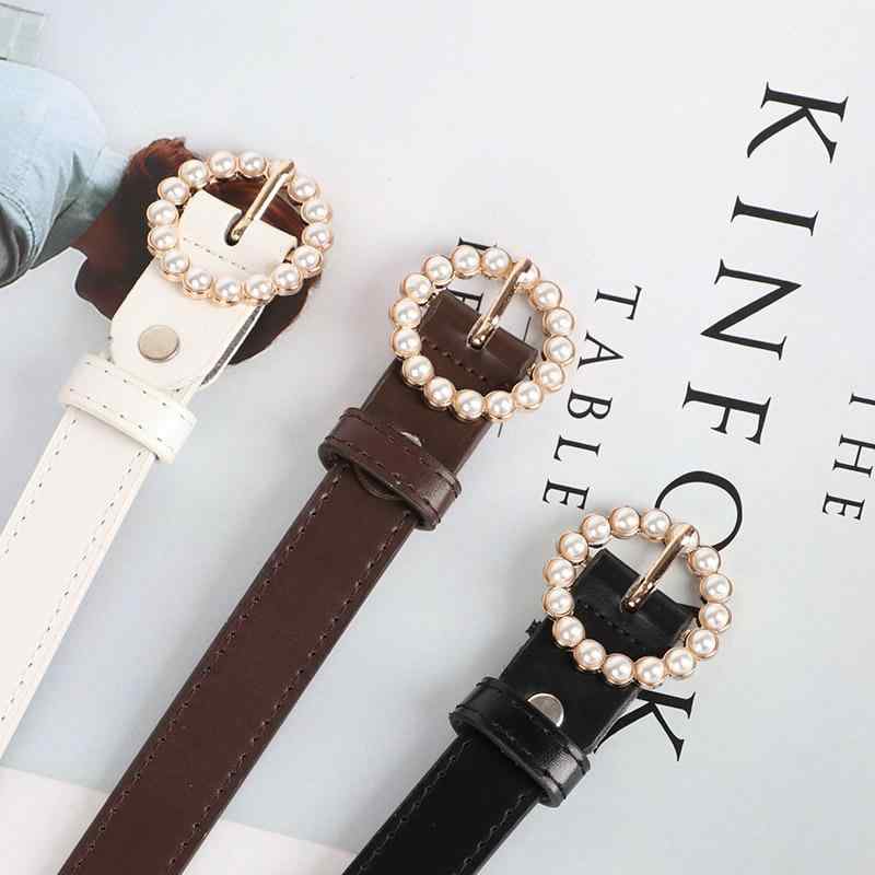 ベルト レディース 韓国 ファッション パール ラウンドバックル PUレザー おしゃれ ワンピース ドレス ..