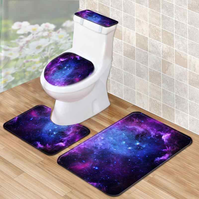 浴室セット 星空デザイン シャワーカーテン バスマット トイレマット フタカバー タンクカバー 吸水 速乾 家庭用 ポリエステル 洗濯機OK モダン