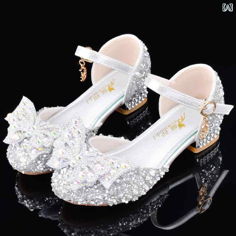 シューズ キッズ 女の子 プリンセス ソフトソール 発表会 結婚式 フォーマル ドレス 合成皮革 グリッター ストラップ ヒール 小学生 子供用 シルバー ピンク 春夏秋