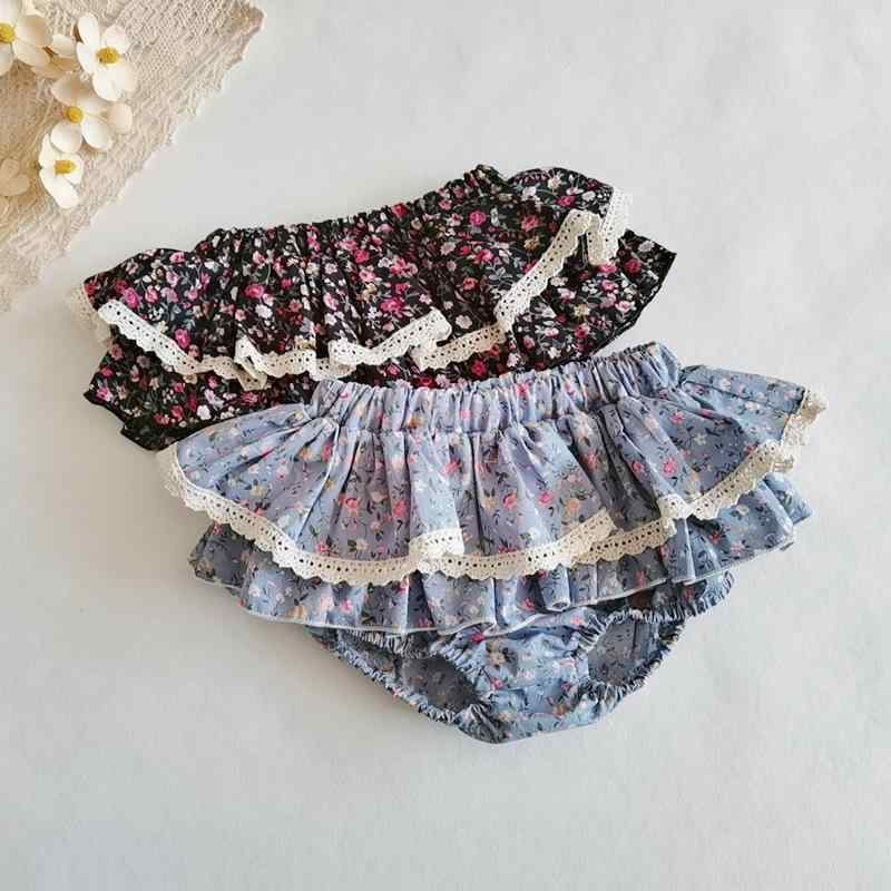 スカート付きショートパンツ ベビー 女の子 綿100% 柔らか肌触り 花柄 ふんわり ボリューム レース フ..