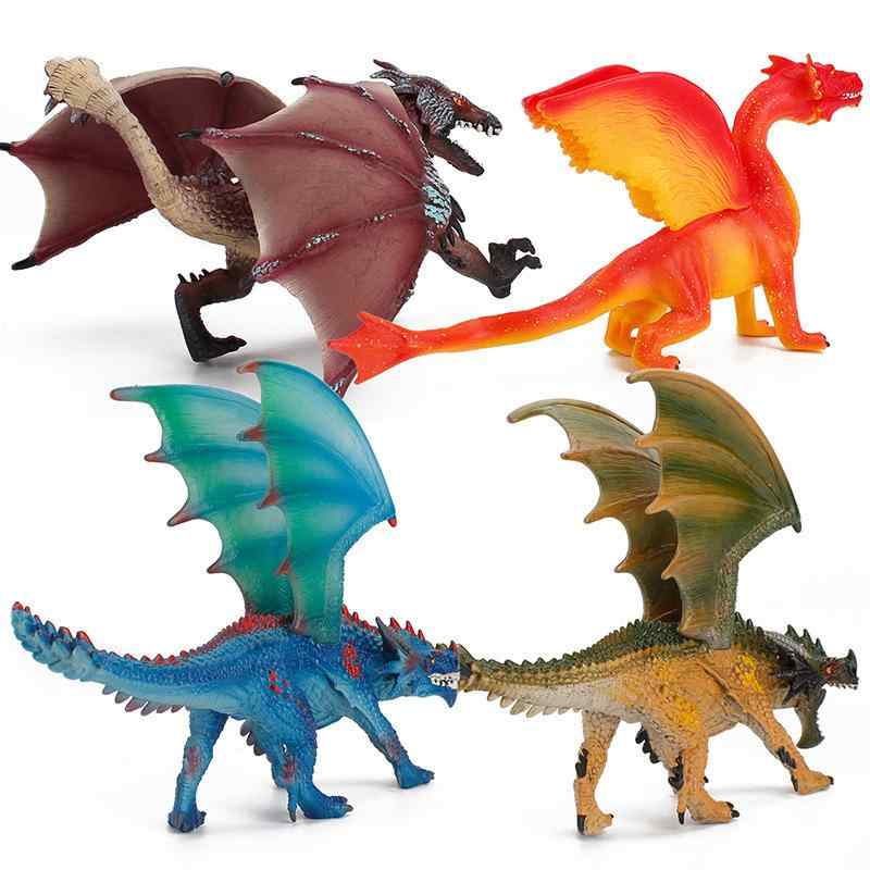 恐竜 子供 キッズ フィギュア 模型 おもちゃ 置物 中実 PVC素材 重量感 噴火ドラゴン 溶岩ドラゴン 戦竜 海竜 魔獣 青 緑 4体セット