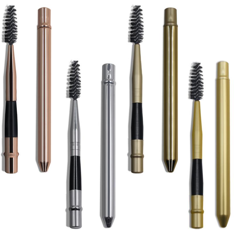 まつげブラシ ロケット型 弾丸型 マスカラ用 メイクアップツール 木製ハンドル 携帯用 光沢ゴールド シルバー ローズゴールド 単品
