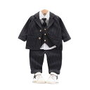 キッズスーツ 男の子 フォーマル ストライプ 長袖 シャツ ネクタイ ベスト ジャケット シングルボタン 韓国風 礼服 結婚式 発表会 入学式 卒園式 七五三 4点セット 春秋 薄手 コットン 柔らかな肌触り 幼児 グレー ブラック