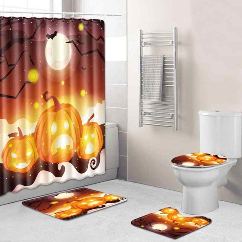 シャワーカーテン バスマット フロアマット ハロウィン 3点セット 吸水速乾 滑り止め ポリエステル 洗える 浴室用 長方形 モダン ラグマット ドアマット